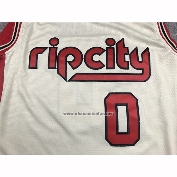 Camiseta Portland Trail Blazers Damian Lillard NO 0 Ciudad 2019-20 Crema